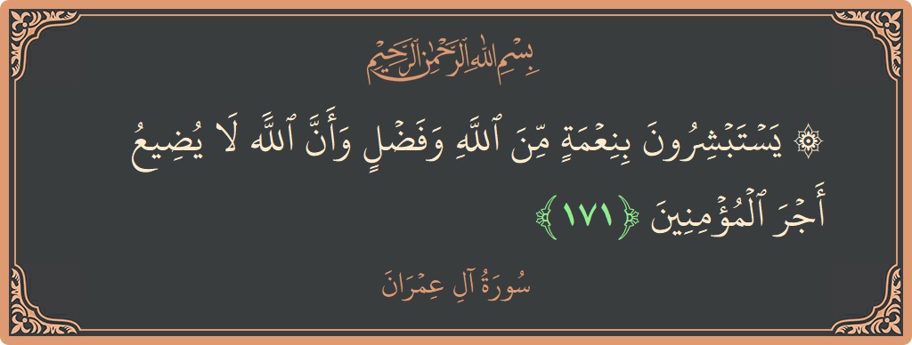 آیت 171 - سورة آل عمران: (۞ يستبشرون بنعمة من الله وفضل وأن الله لا يضيع أجر المؤمنين...) - اردو