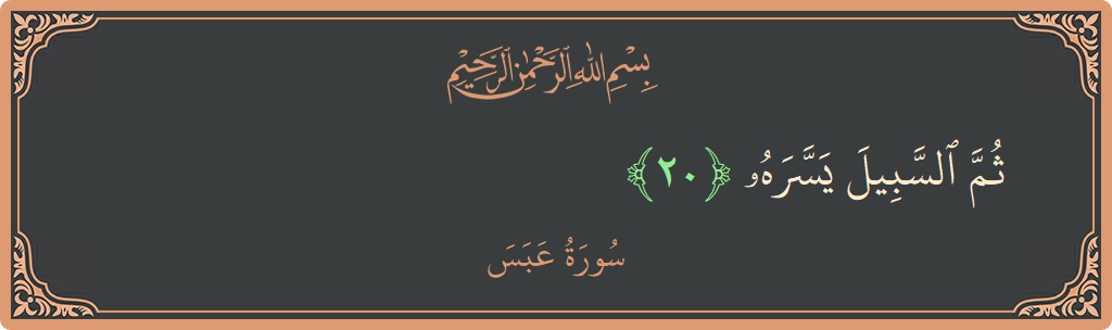 الآية 20 - سورة عبس: (ثم السبيل يسره...)