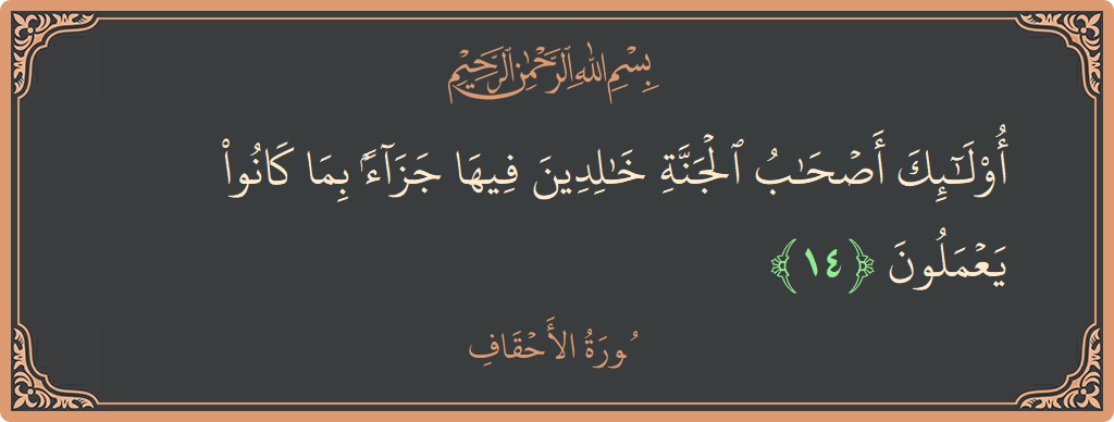 آیت 14 - سورہ احقاف: (أولئك أصحاب الجنة خالدين فيها جزاء بما كانوا يعملون...) - اردو