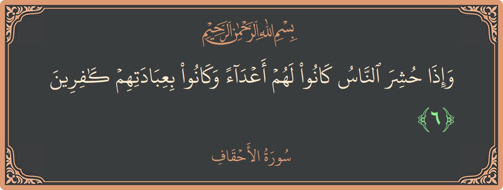 آیت 6 - سورہ احقاف: (وإذا حشر الناس كانوا لهم أعداء وكانوا بعبادتهم كافرين...) - اردو