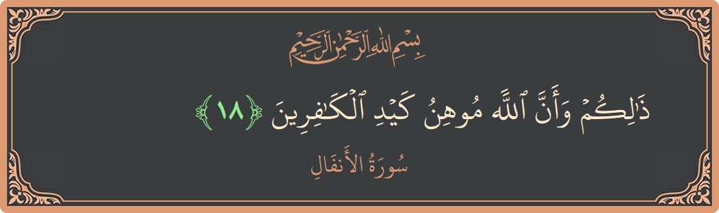 الآية 18 - سورة الأنفال: (ذلكم وأن الله موهن كيد الكافرين...)