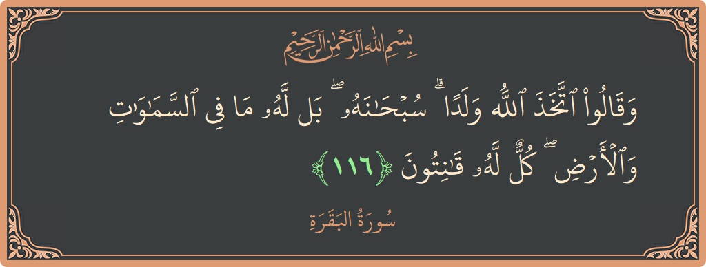 آیت 116 - سورۃ البقرہ: (وقالوا اتخذ الله ولدا ۗ سبحانه ۖ بل له ما في السماوات والأرض ۖ كل له قانتون...) - اردو