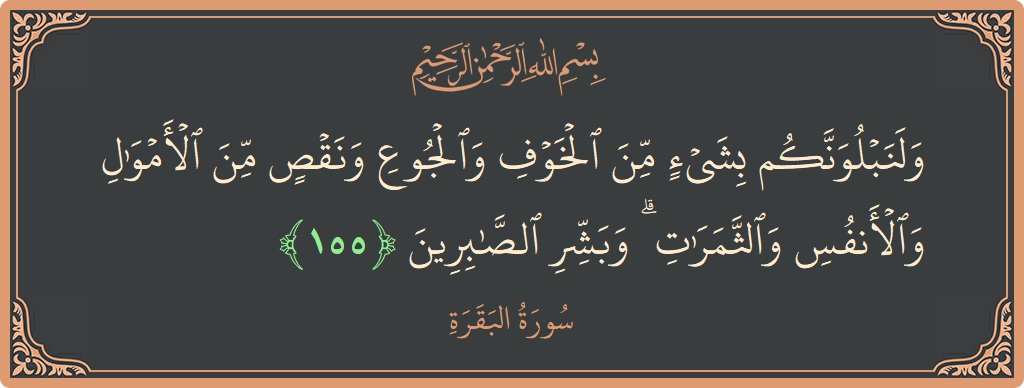 آیت 155 - سورۃ البقرہ: (ولنبلونكم بشيء من الخوف والجوع ونقص من الأموال والأنفس والثمرات ۗ وبشر الصابرين...) - اردو