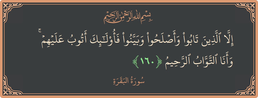 آیت 160 - سورۃ البقرہ: (إلا الذين تابوا وأصلحوا وبينوا فأولئك أتوب عليهم ۚ وأنا التواب الرحيم...) - اردو