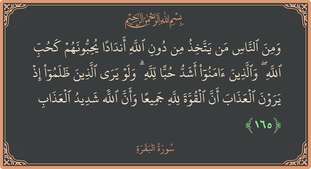 آیت 165 - سورۃ البقرہ: (ومن الناس من يتخذ من دون الله أندادا يحبونهم كحب الله ۖ والذين آمنوا أشد حبا لله ۗ ولو يرى...) - اردو