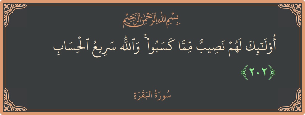 آیت 202 - سورۃ البقرہ: (أولئك لهم نصيب مما كسبوا ۚ والله سريع الحساب...) - اردو
