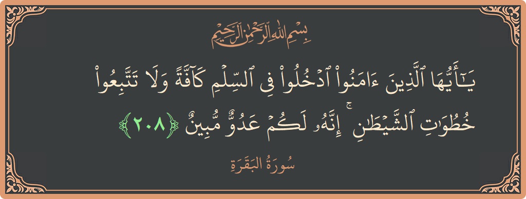 آیت 208 - سورۃ البقرہ: (يا أيها الذين آمنوا ادخلوا في السلم كافة ولا تتبعوا خطوات الشيطان ۚ إنه لكم عدو مبين...) - اردو