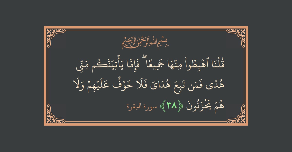 الآية 38 - سورة البقرة: (قلنا اهبطوا منها جميعا ۖ فإما يأتينكم مني هدى فمن تبع هداي فلا خوف عليهم ولا هم يحزنون...)