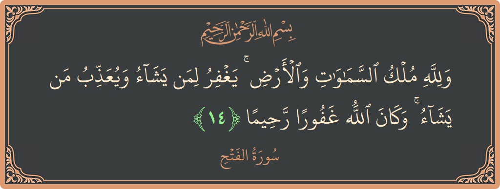 آیت 14 - سورۃ الفتح: (ولله ملك السماوات والأرض ۚ يغفر لمن يشاء ويعذب من يشاء ۚ وكان الله غفورا رحيما...) - اردو