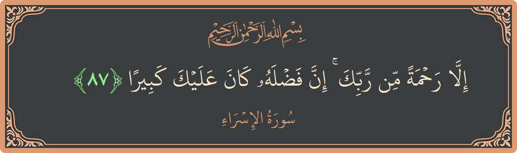 آیت 87 - سورۃ الاسراء: (إلا رحمة من ربك ۚ إن فضله كان عليك كبيرا...) - اردو