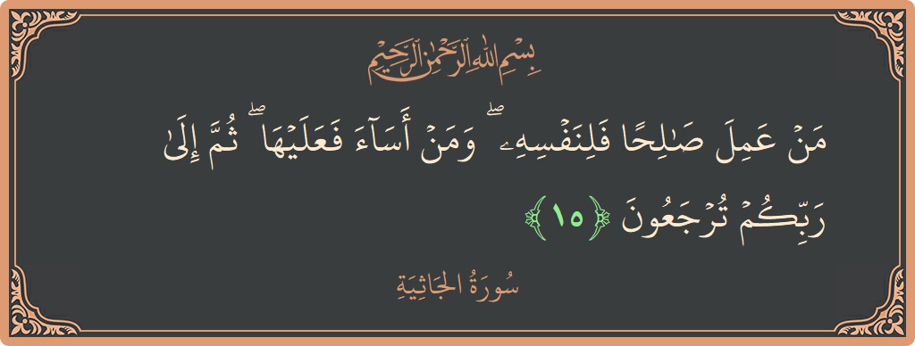 الآية 15 - سورة الجاثية: (من عمل صالحا فلنفسه ۖ ومن أساء فعليها ۖ ثم إلى ربكم ترجعون...)