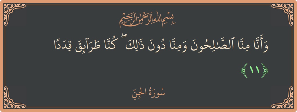الآية 11 - سورة الجن: (وأنا منا الصالحون ومنا دون ذلك ۖ كنا طرائق قددا...)