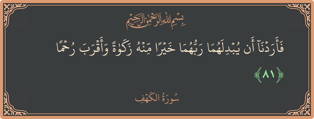 81 - Kehf Suresi ayeti: (فأردنا أن يبدلهما ربهما خيرا منه زكاة وأقرب رحما...) - Türkçe