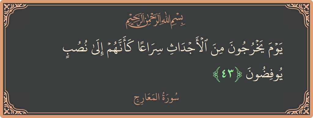 الآية 43 - سورة المعارج: (يوم يخرجون من الأجداث سراعا كأنهم إلى نصب يوفضون...)