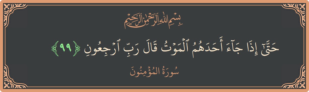 الآية 99 - سورة المؤمنون: (حتى إذا جاء أحدهم الموت قال رب ارجعون...)