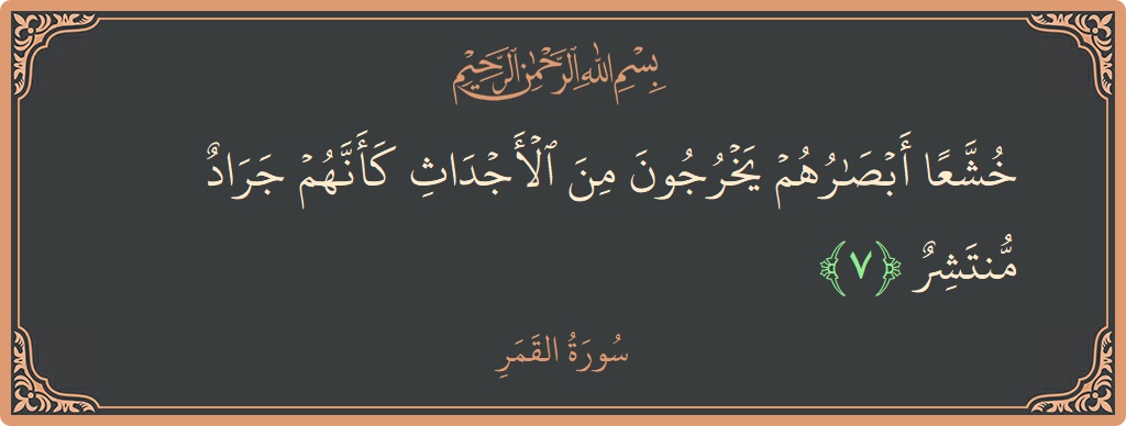 الآية 7 - سورة القمر: (خشعا أبصارهم يخرجون من الأجداث كأنهم جراد منتشر...)