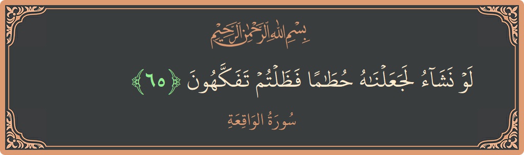 65 - Vakia Suresi ayeti: (لو نشاء لجعلناه حطاما فظلتم تفكهون...) - Türkçe