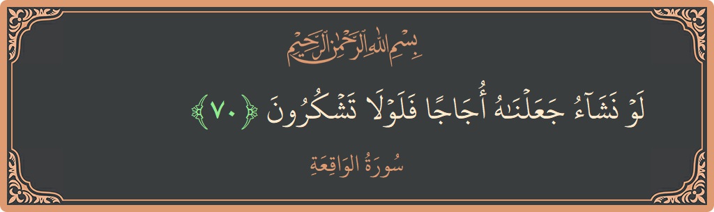 70 - Vakia Suresi ayeti: (لو نشاء جعلناه أجاجا فلولا تشكرون...) - Türkçe
