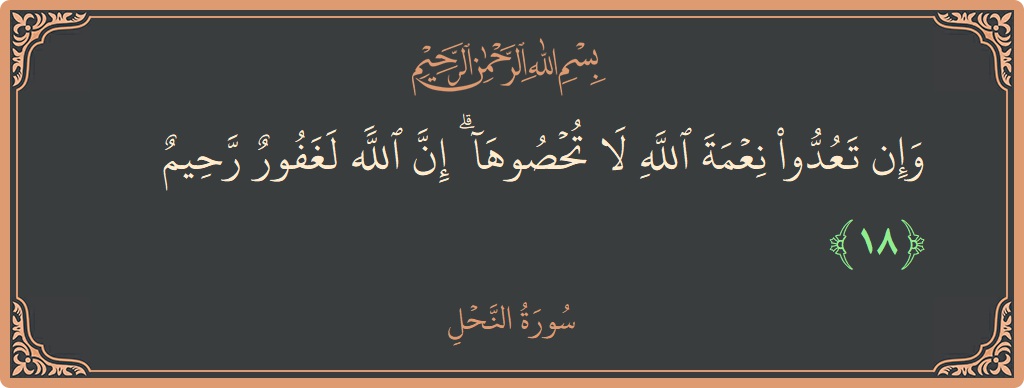 الآية 18 - سورة النحل: (وإن تعدوا نعمة الله لا تحصوها ۗ إن الله لغفور رحيم...)