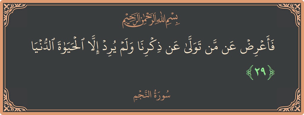 آیت 29 - سورہ نجم: (فأعرض عن من تولى عن ذكرنا ولم يرد إلا الحياة الدنيا...) - اردو