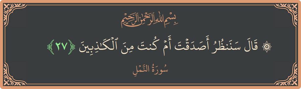 27 - Neml Suresi ayeti: (۞ قال سننظر أصدقت أم كنت من الكاذبين...) - Türkçe