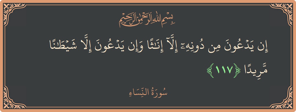 117 - Nisa Suresi ayeti: (إن يدعون من دونه إلا إناثا وإن يدعون إلا شيطانا مريدا...) - Türkçe