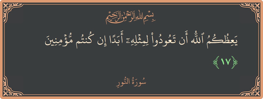 17 - Nur Suresi ayeti: (يعظكم الله أن تعودوا لمثله أبدا إن كنتم مؤمنين...) - Türkçe
