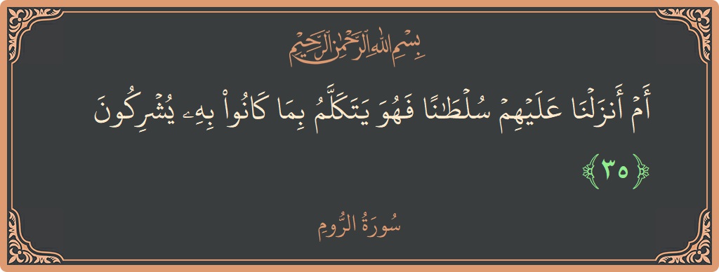 الآية 35 - سورة الروم: (أم أنزلنا عليهم سلطانا فهو يتكلم بما كانوا به يشركون...)