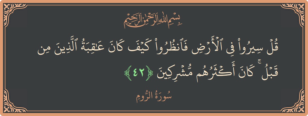 42 - Suresi Ar-Oda ayeti: (قل سيروا في الأرض فانظروا كيف كان عاقبة الذين من قبل ۚ كان أكثرهم مشركين...) - Türkçe