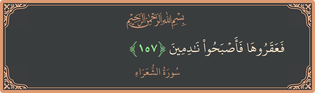 157 - Şuara Suresi ayeti: (فعقروها فأصبحوا نادمين...) - Türkçe