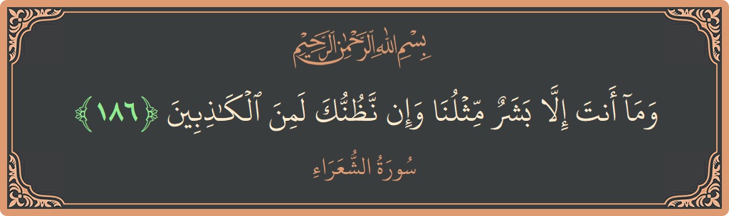 186 - Şuara Suresi ayeti: (وما أنت إلا بشر مثلنا وإن نظنك لمن الكاذبين...) - Türkçe