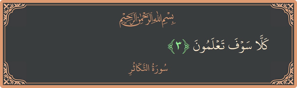 آیت 3 - سورہ التکاثور: (كلا سوف تعلمون...) - اردو