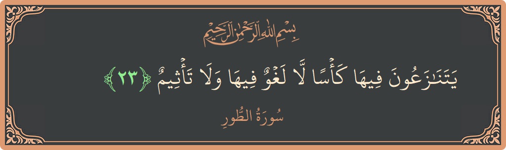 23 - Tur Suresi ayeti: (يتنازعون فيها كأسا لا لغو فيها ولا تأثيم...) - Türkçe