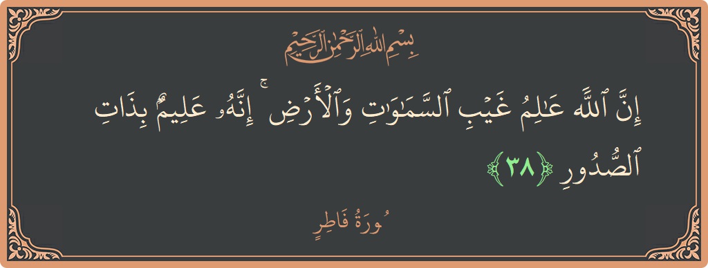 Verse 38 - Surah Faatir: (إن الله عالم غيب السماوات والأرض ۚ إنه عليم بذات الصدور...) - English