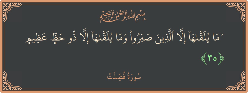 الآية 35 - سورة فصلت: (وما يلقاها إلا الذين صبروا وما يلقاها إلا ذو حظ عظيم...)