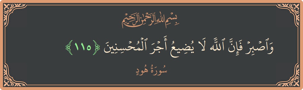 الآية 115 - سورة هود: (واصبر فإن الله لا يضيع أجر المحسنين...)