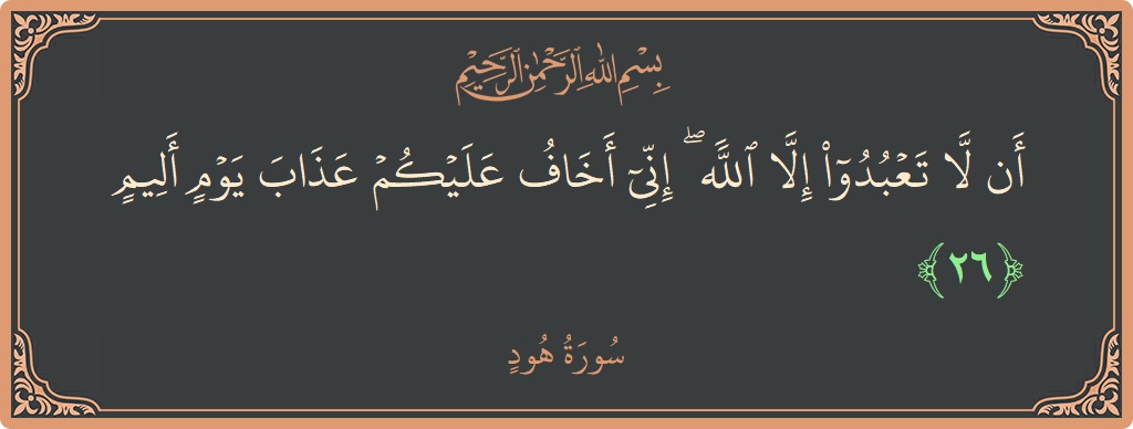 الآية 26 - سورة هود: (أن لا تعبدوا إلا الله ۖ إني أخاف عليكم عذاب يوم أليم...)