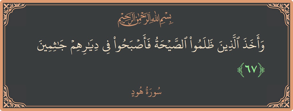 آیت 67 - سورہ ہود: (وأخذ الذين ظلموا الصيحة فأصبحوا في ديارهم جاثمين...) - اردو