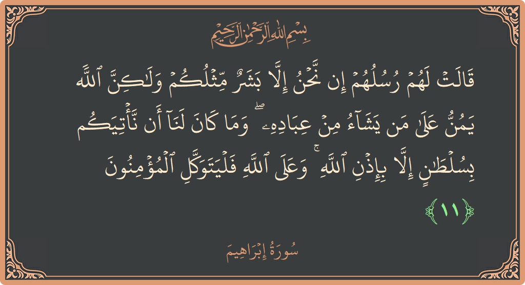 آیت 11 - سورہ ابراہیم: (قالت لهم رسلهم إن نحن إلا بشر مثلكم ولكن الله يمن على من يشاء من عباده ۖ وما كان لنا...) - اردو