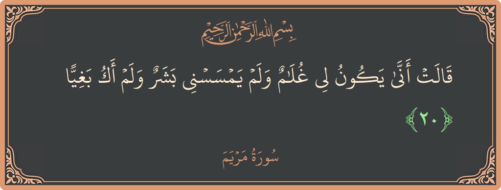 20 - Meryem Suresi ayeti: (قالت أنى يكون لي غلام ولم يمسسني بشر ولم أك بغيا...) - Türkçe