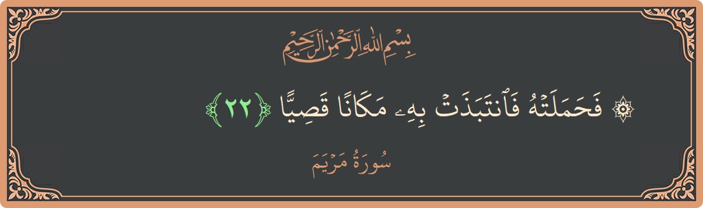 22 - Meryem Suresi ayeti: (۞ فحملته فانتبذت به مكانا قصيا...) - Türkçe