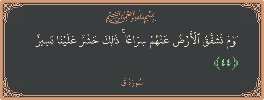 الآية 44 - سورة ق: (يوم تشقق الأرض عنهم سراعا ۚ ذلك حشر علينا يسير...)