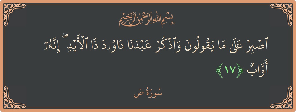 17 - Saad Suresi ayeti: (اصبر على ما يقولون واذكر عبدنا داوود ذا الأيد ۖ إنه أواب...) - Türkçe