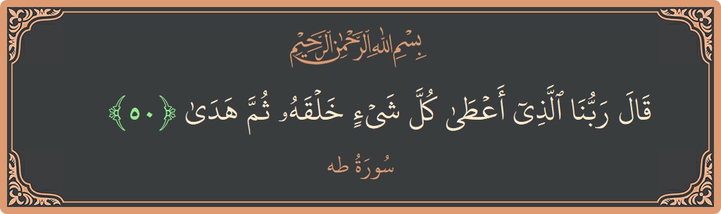 الآية 50 - سورة طه: (قال ربنا الذي أعطى كل شيء خلقه ثم هدى...)