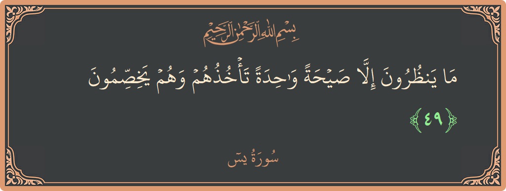 الآية 49 - سورة يس: (ما ينظرون إلا صيحة واحدة تأخذهم وهم يخصمون...)