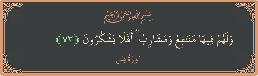 آیت 73 - سورہ یٰسین: (ولهم فيها منافع ومشارب ۖ أفلا يشكرون...) - اردو
