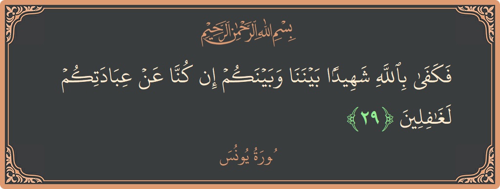 آیت 29 - سورہ یونس: (فكفى بالله شهيدا بيننا وبينكم إن كنا عن عبادتكم لغافلين...) - اردو
